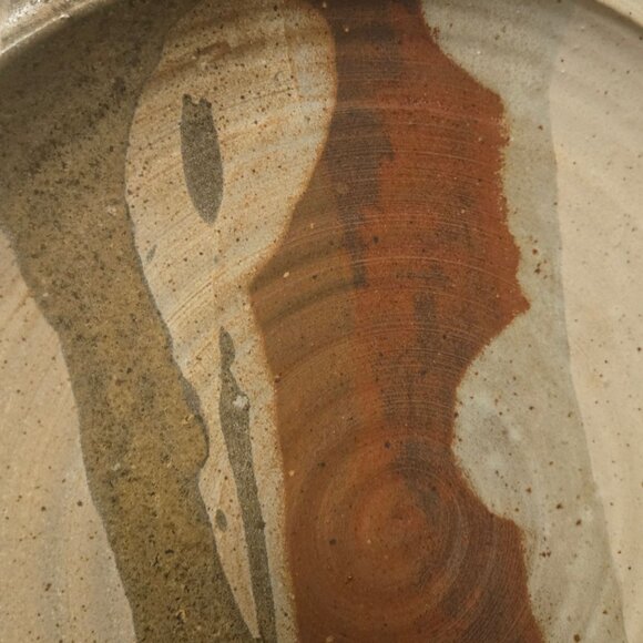 Stoneware Pottery Wall Art Plate Abstract Design Signed Handmade Neutral Tones - Picture 6 of 16